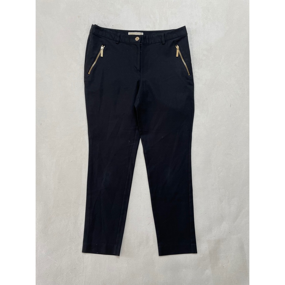Michael Michael Kors Black Ankle Pants Gold Zipper Pockets Size 8 Slim Trousers